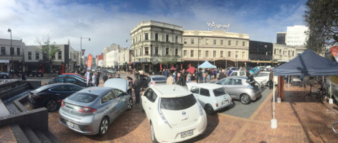 Dunedin’s having another go at setting a record for the number of EVs in one place at the same time. This was the EV roadshow at the Octagon in April.