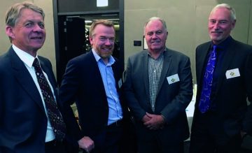 At the Apec workshop are, from left, Lloyd Robinson from Mitsubishi Motors NZ, the AA’s Mark