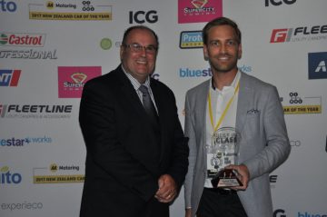 MITO's David O'Kane presents Mercedes general manager Ben Griffin with the safest car Best in Class award for the Mercedes-Benz C-Class Cabriolet.