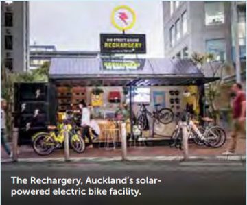 The Rechargery, Auckland’s solarpowered
electric bike facility.