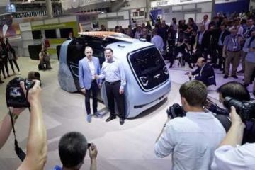 Volkswagen chief information officer Martin Hofmann, left, and chief digital officer Johann Jungwirth at the Sedric Active unveil.