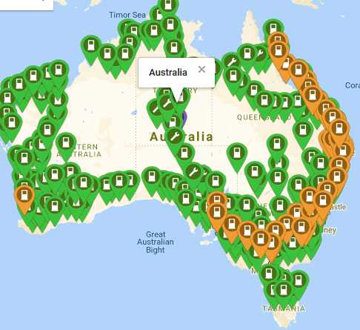 Australia’s charging network with DC chargers in orange. Image PlugShare