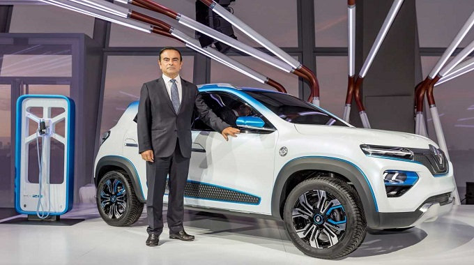 Carlos Ghosn with Renault’s K-ZE.