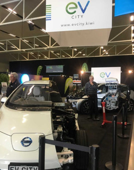 Firefighters checked out EV City’s cutaway Nissan Leaf.