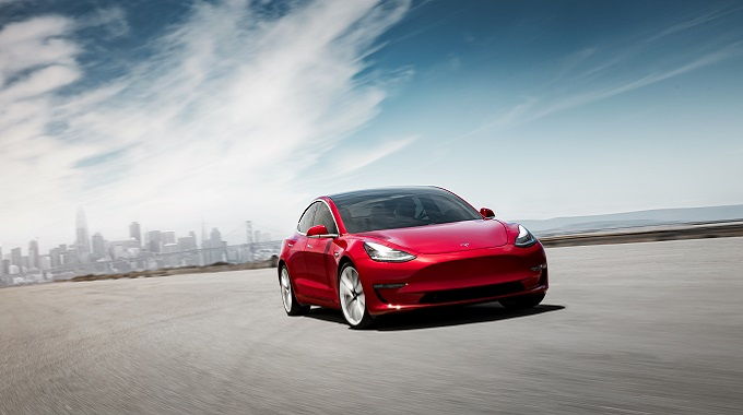Tesla Model 3 Performance – Red Front Motion – SF Skyline