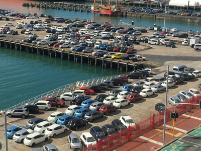 Nissan Leafs on Auckland wharf