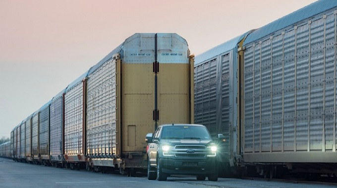 Ford F-150 electric tows train