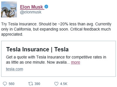 Tesla insurance Musk tweet