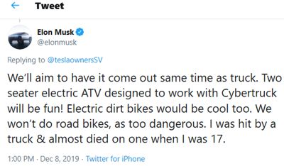Tesla ATV tweet