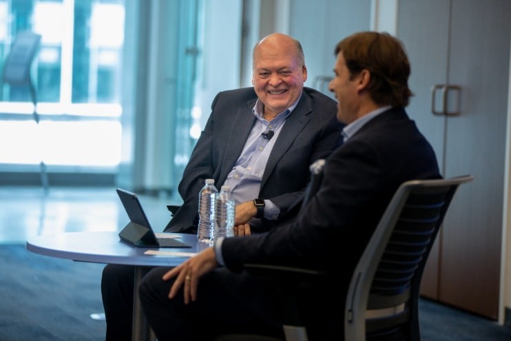 Ford’s Jim Hackett, left, and Jim Farley