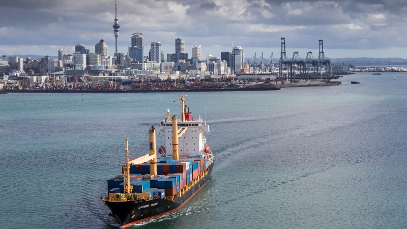 A ship departing from the port of Auckland