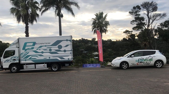 Evs and Beyond conference Fuso eCanter and Nissan Leaf small