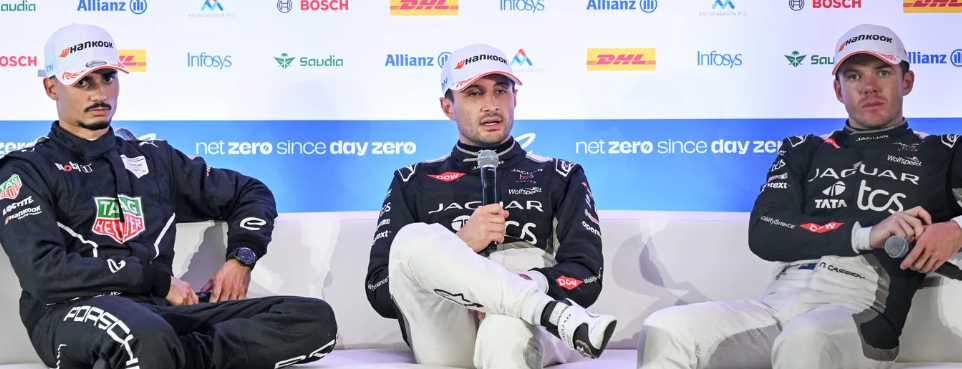 ABB-FIA-FE-Drivers-Pascal-Wehrlein-Mitch-Evans-Nick-Cassidy-after-Portland-E-Prix-2024