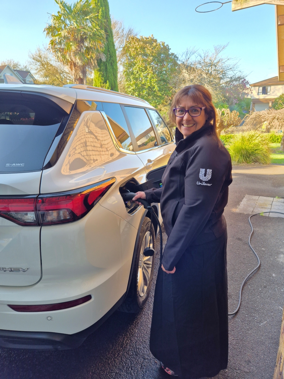 Christine Smith charging Mitsubishi Outlander Unilever NZ