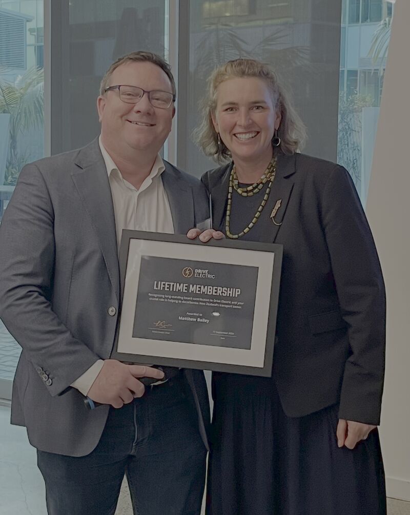 Drive Electric life membership Matthew Bailey and Kirsten Corson