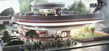 Tesla LA 1950s diner and EV charging station