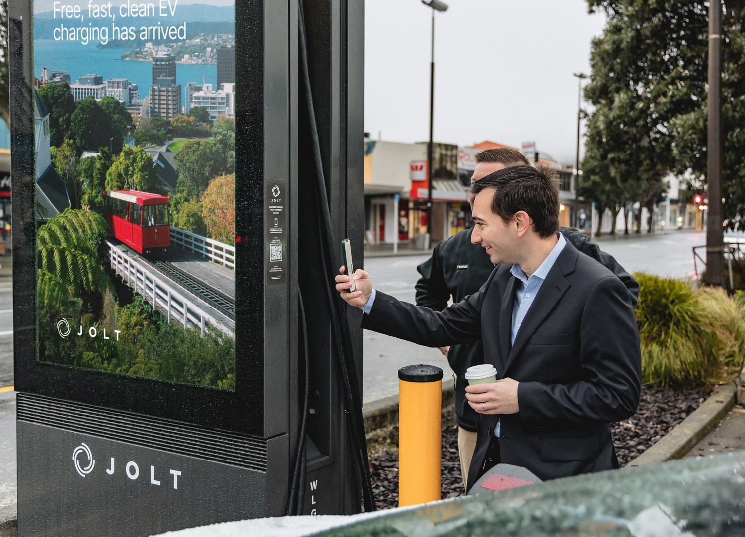 Jolt Wellington EV charger with transport minister Simeon Brown