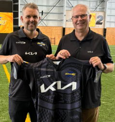 Kia on front of Hurricanes away jersey