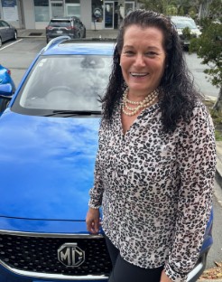 EV Charging Specialist Debbie van der Schyff with her MG ZS EV