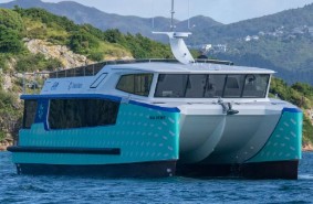 Ika Rere off Matiu Somes, East by West Ferries electric ferry