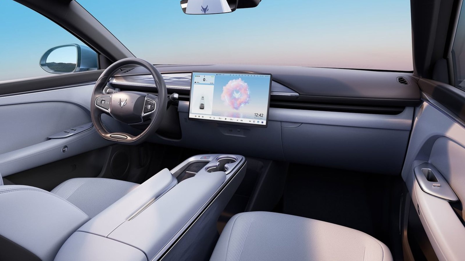 Arcfox T5 interior with light upholstery and central touchscreen