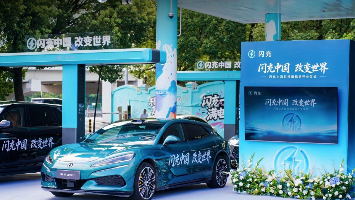 BYD and Sinopec flash charging hub at a converted Shanghai petrol station