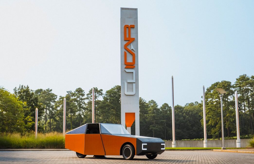 Deep Orange 17 Luminetta solar electric prototype outside the CU-ICAR tower