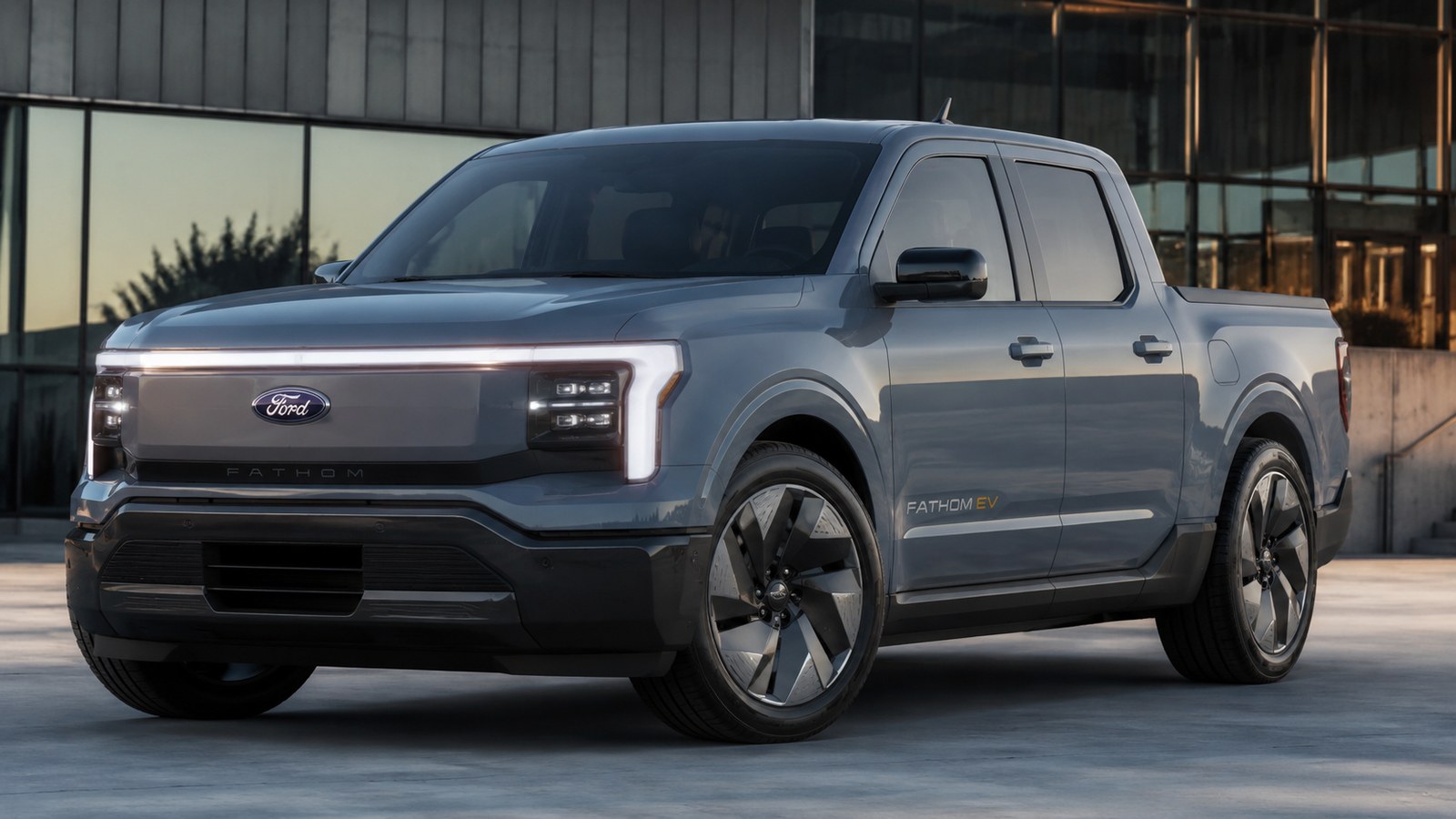 AI rendering of the Ford Fathom electric ute, front three quarter view