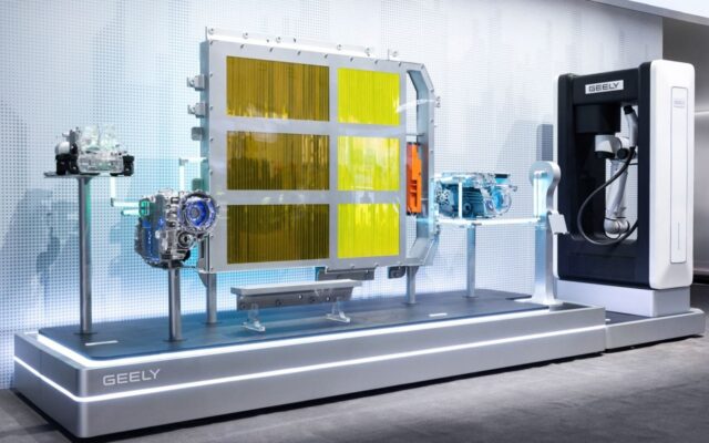 Geely high voltage architecture display with battery pack and charger