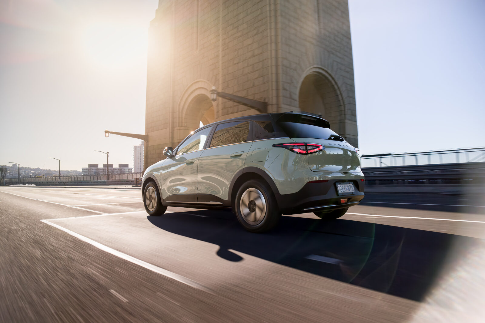 Geely EX2 Inspire driving rear view