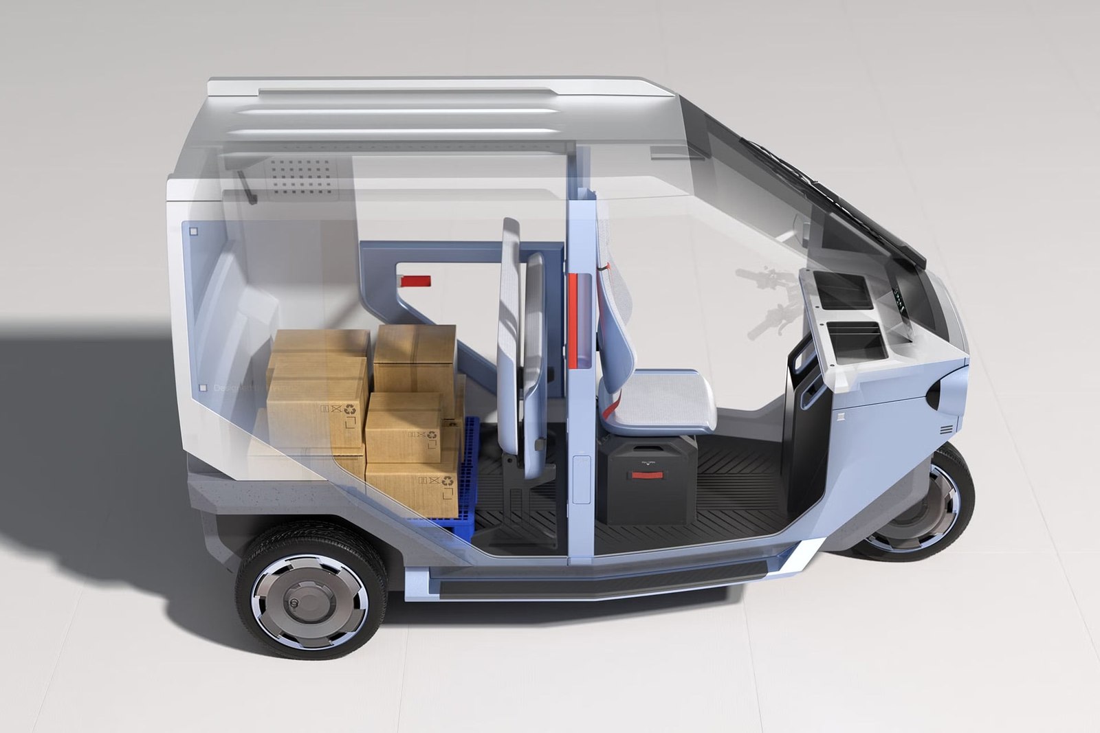Hyundai E3W in cargo configuration with parcels in the load bay