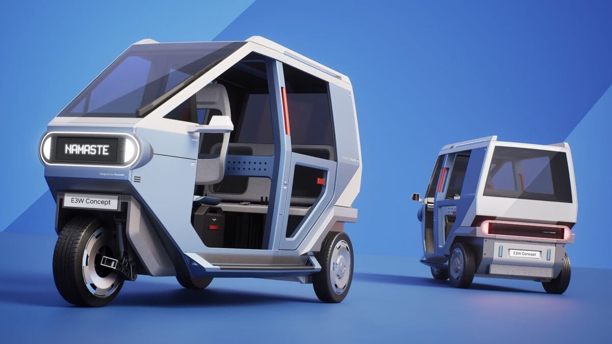 Hyundai E3W electric three wheeler concept in blue and white