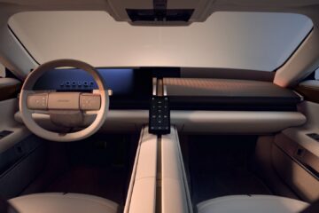 Jaguar Type 01 interior showing central spine and steering wheel