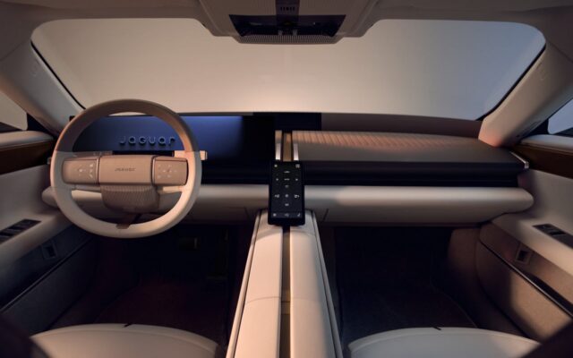 Jaguar Type 01 interior showing central spine and steering wheel