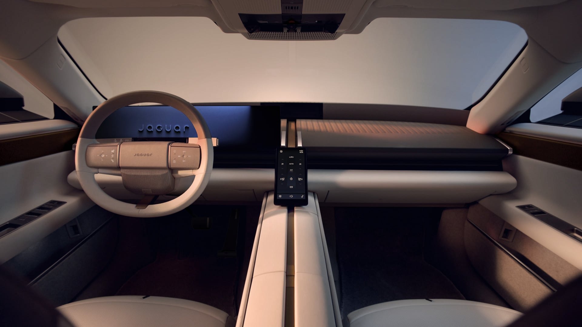 Jaguar Type 01 interior showing central spine and steering wheel