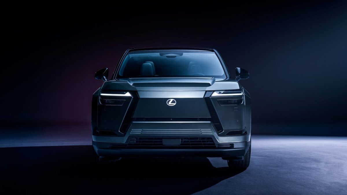 Lexus TZ electric SUV front view in dark studio