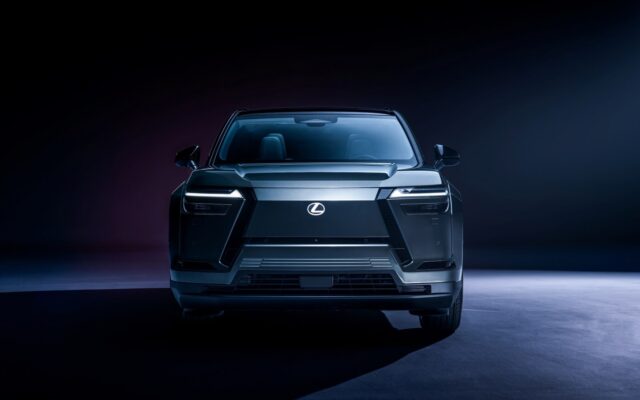 Lexus TZ electric SUV front view in dark studio