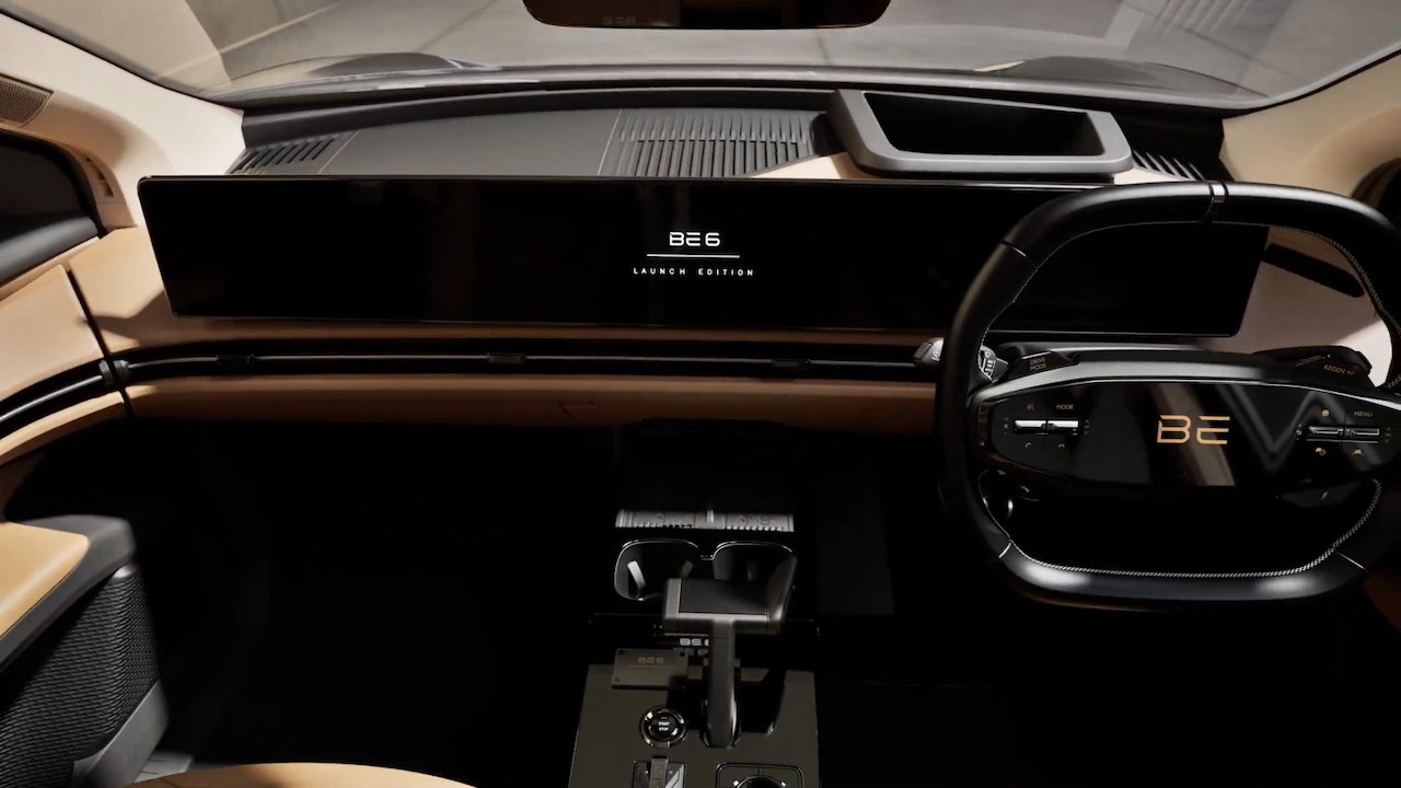 Mahindra BE 6 Sporteq interior with triple screen dashboard