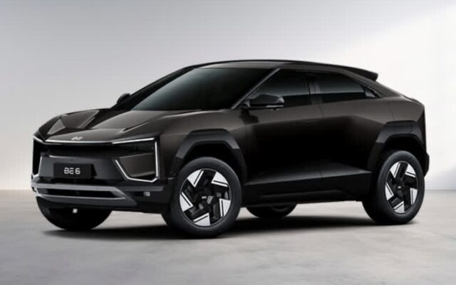 Mahindra BE 6 electric SUV studio front three quarter