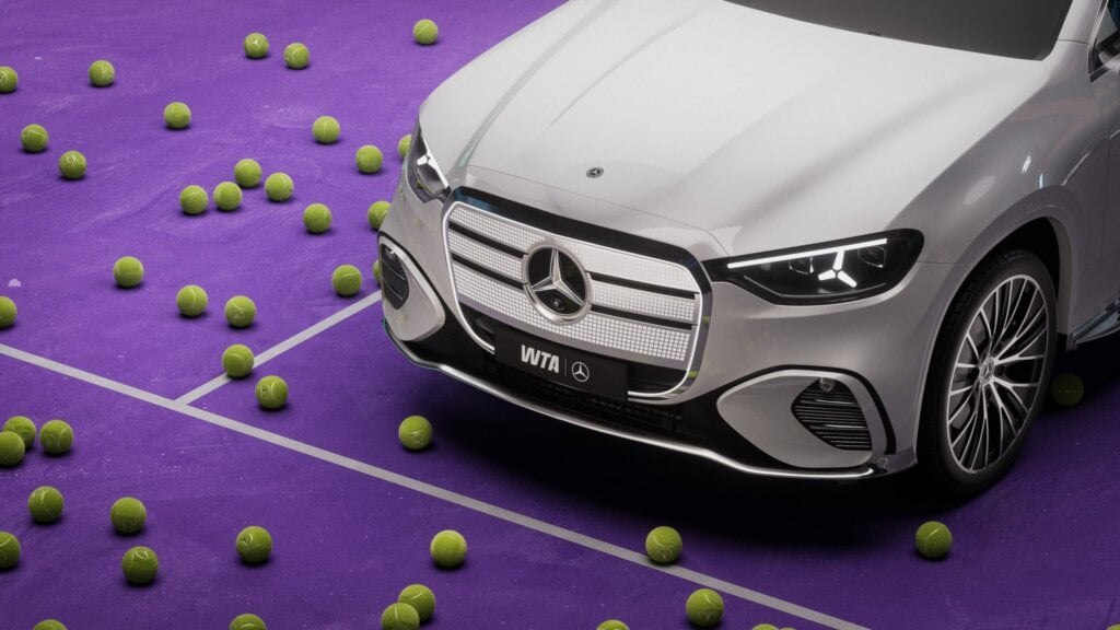 Mercedes-Benz electric SUV front detail with WTA branding