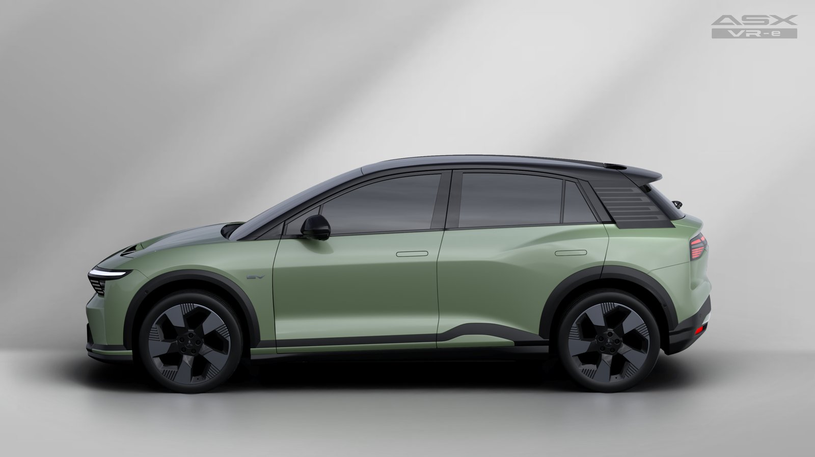 Side profile of the green Mitsubishi ASX VR-e electric SUV