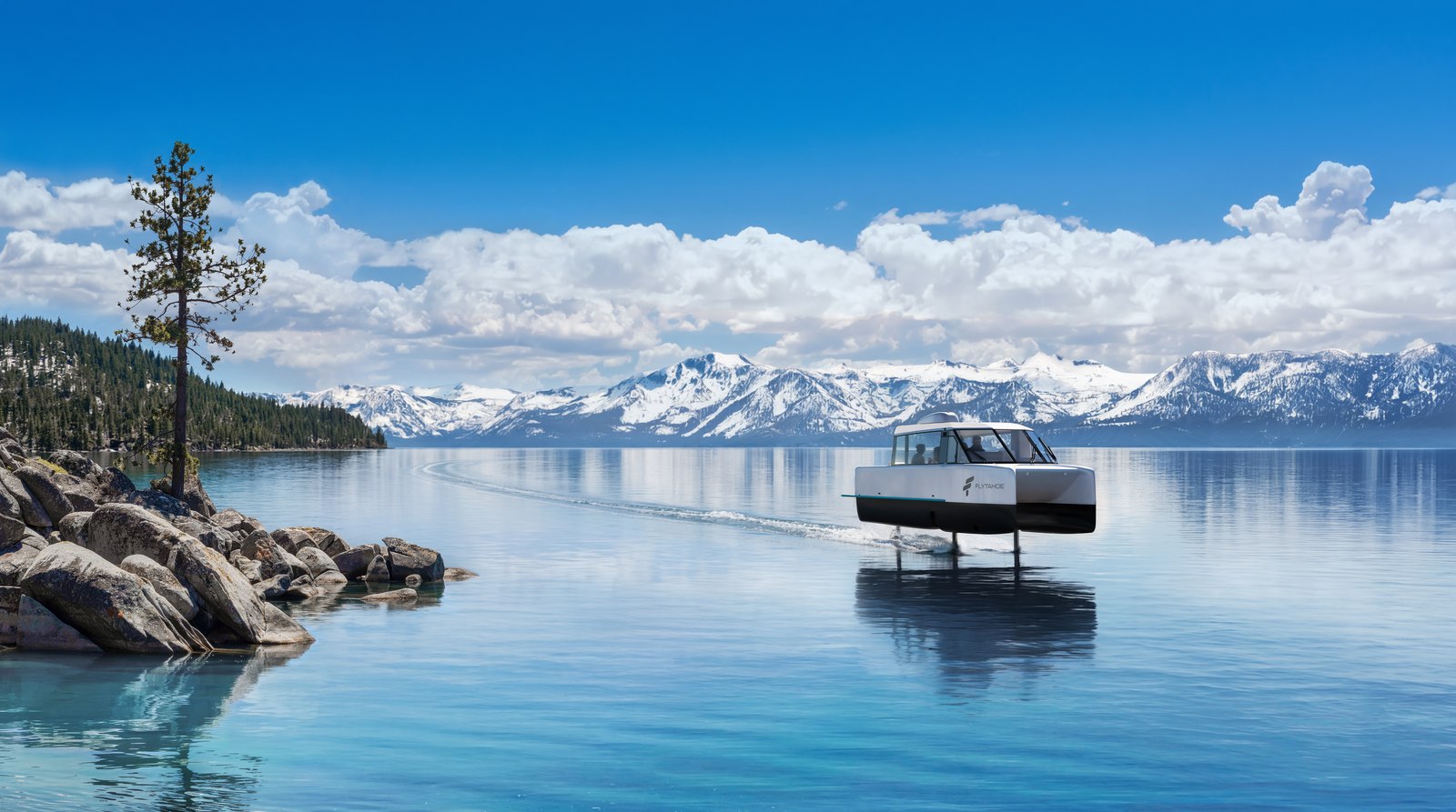 Render of a Vessev VS-9 foiling on Lake Tahoe