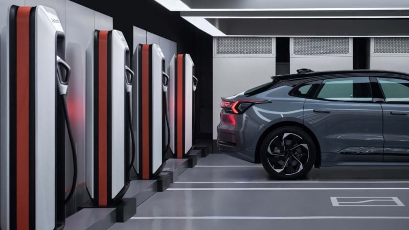 Zeekr branded charging stations with a car plugged in