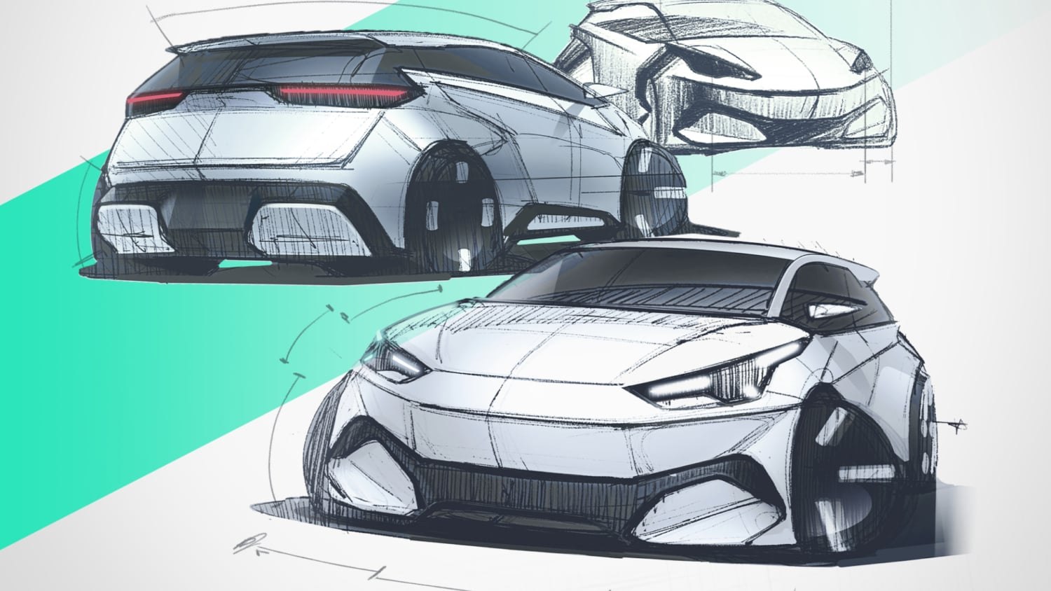 Early pencil sketches of the second-generation BYD Seagull