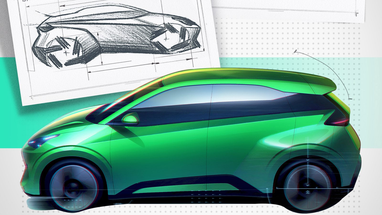 BYD design sketch of the second-generation Seagull in side profile