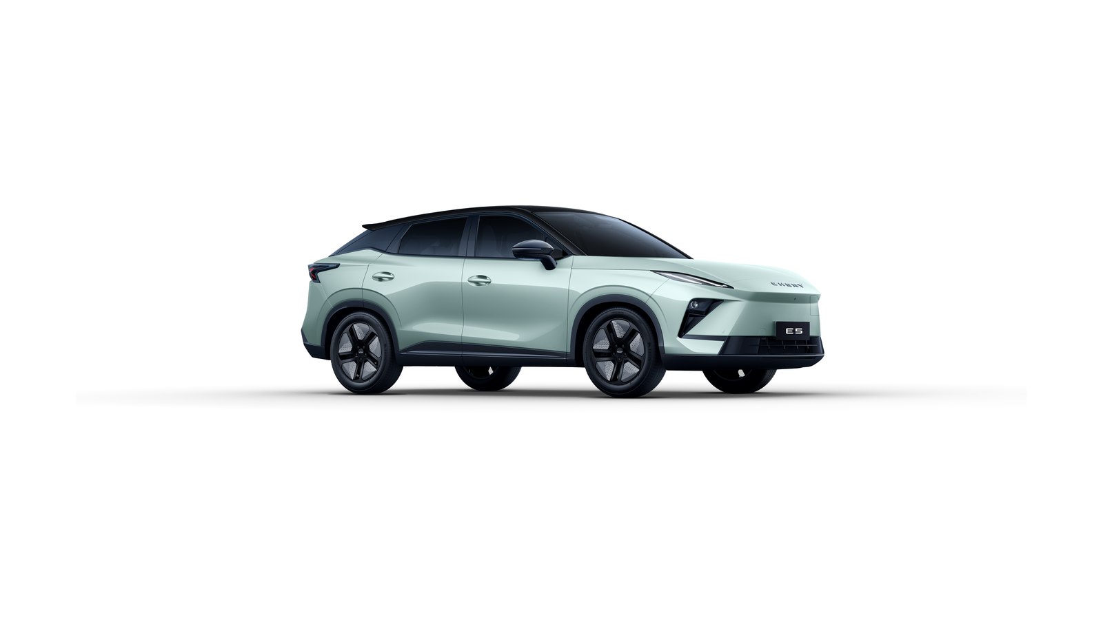 Chery E5 electric SUV in light green, side view