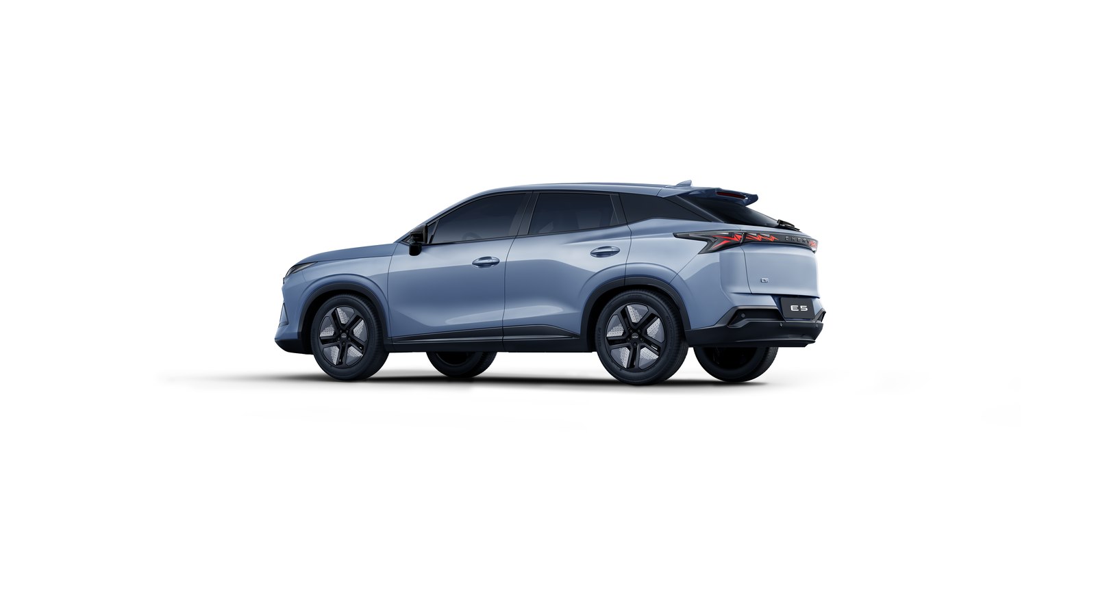 Chery E5 electric SUV in blue, rear three quarter