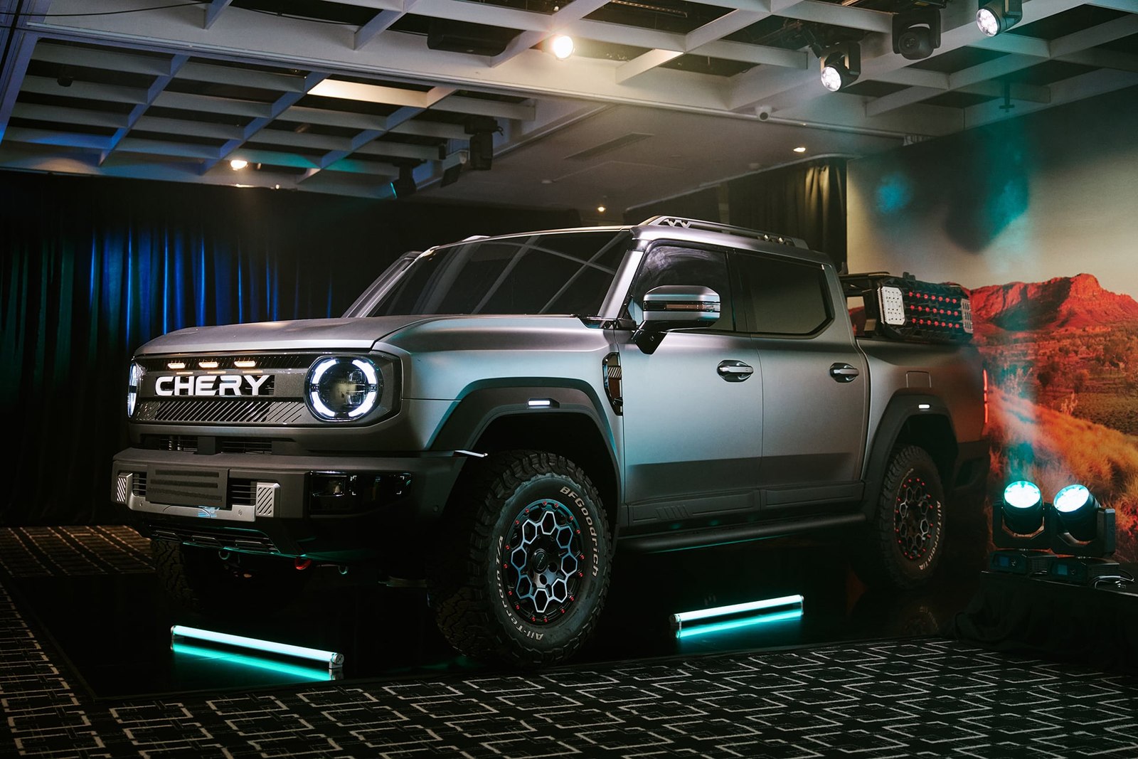 Chery Stockman ute on stage at a preview event