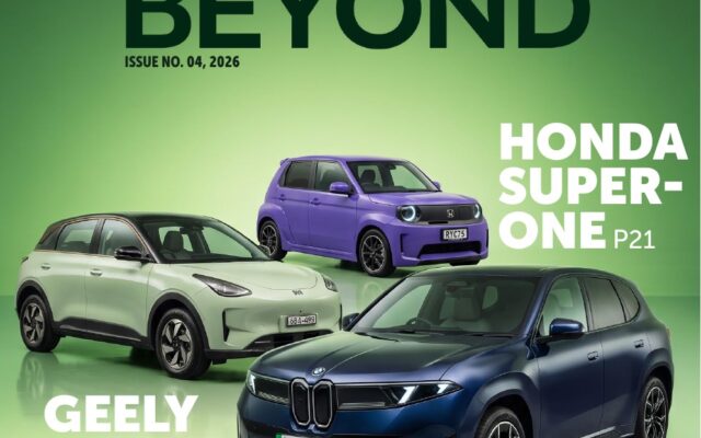 EVs & Beyond magazine cover featuring BMW iX3, Geely EX2 and Honda Super-One