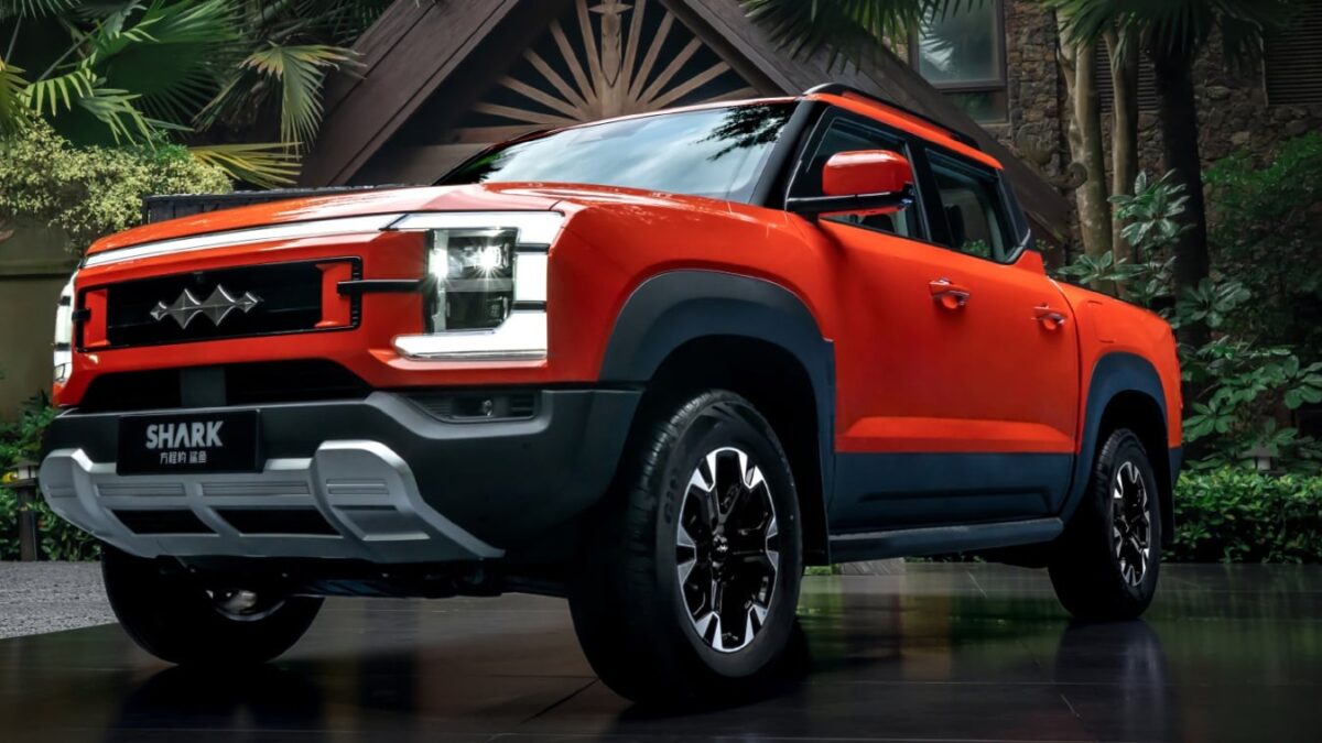 Orange Fang Cheng Bao Shark ute front three quarter
